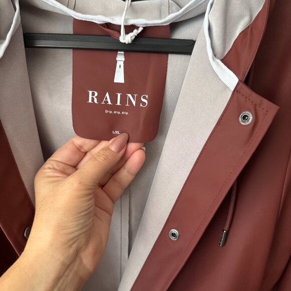 RAINS Raincoat Curve Long Belted Jacket  Maroon - Picture 7 of 14